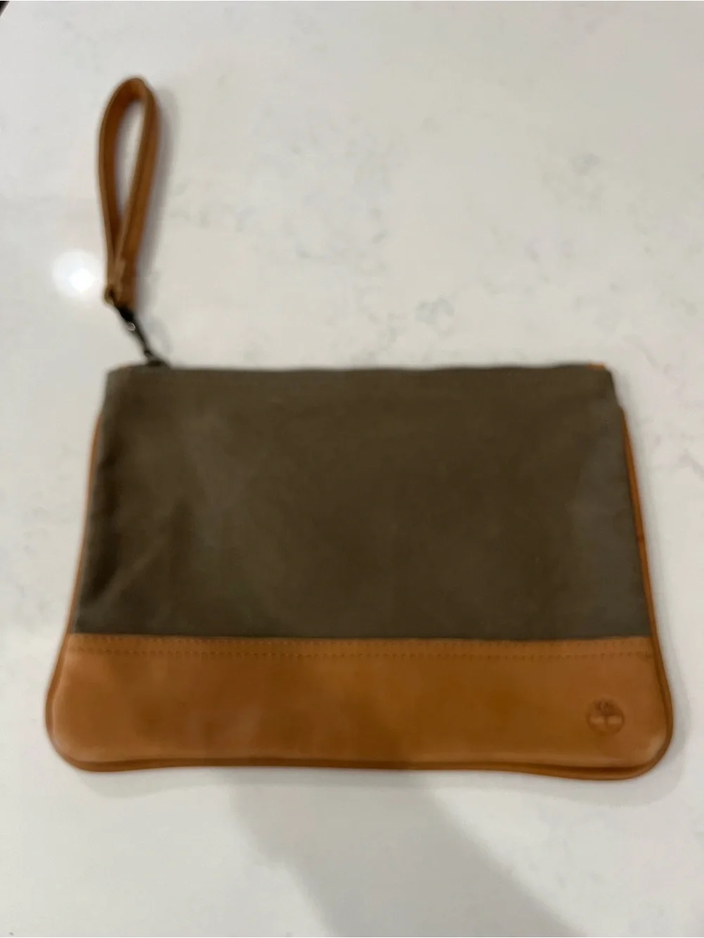 Timberland Tan Leather & Olive-Gray Canvas Laptop Sleeve